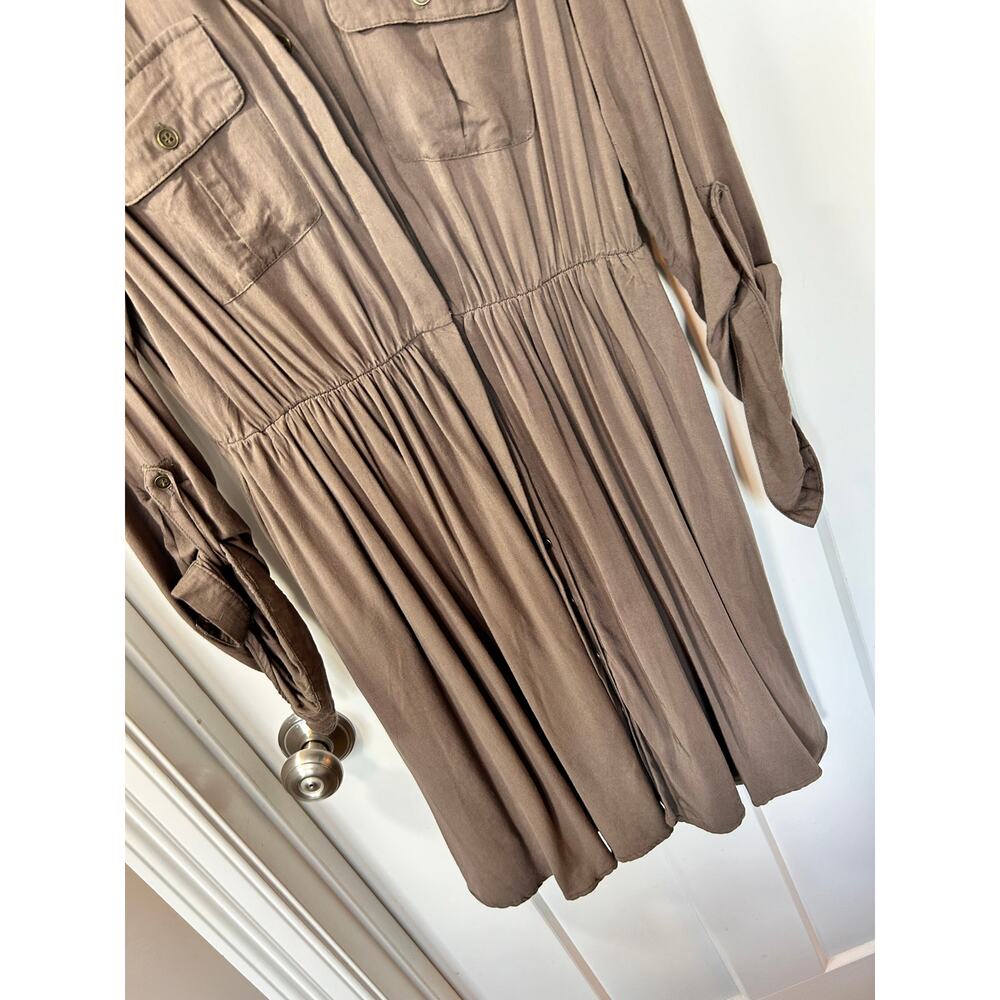 Effortless‎ Anthropologie Maeve Dakota Button-Up Shirt Dress Brown Size X-Small - Picture 6 of 11